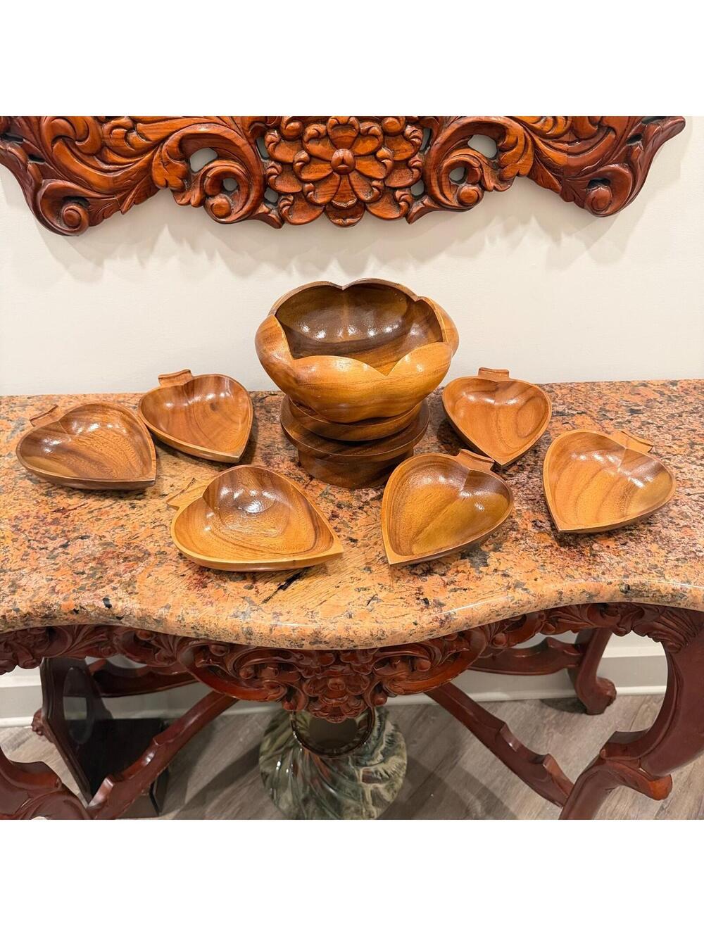 Vintage Leilani Genuine Monkey-Pod Wood Hand crafted Salad Bowl Set